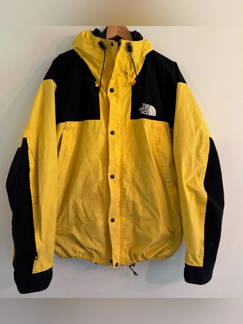 Vintage North Face Goretex Jacket Mens XL Yellow Black Hooded